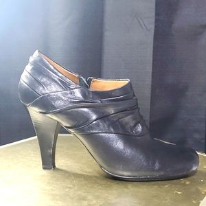 Black leather slouch ankle bootie
